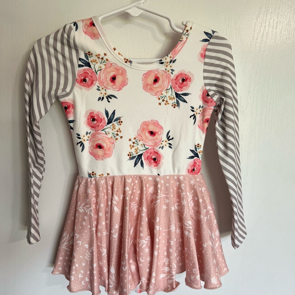 Floral and Striped Long Sleeve Dress